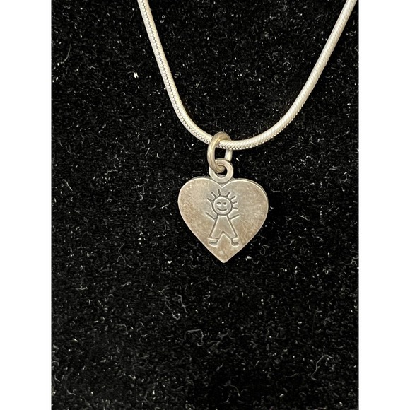 925 Sterling Silver Engraved Boy Heart Tag Charm Pendant on Round Chain - Picture 2 of 6